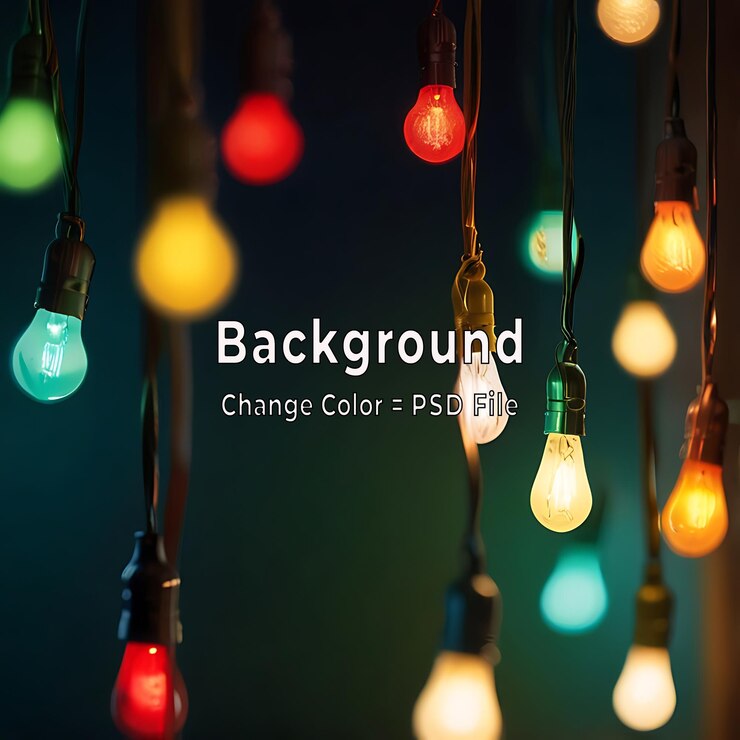 PSD psd holiday banner of christmas lights on blue background