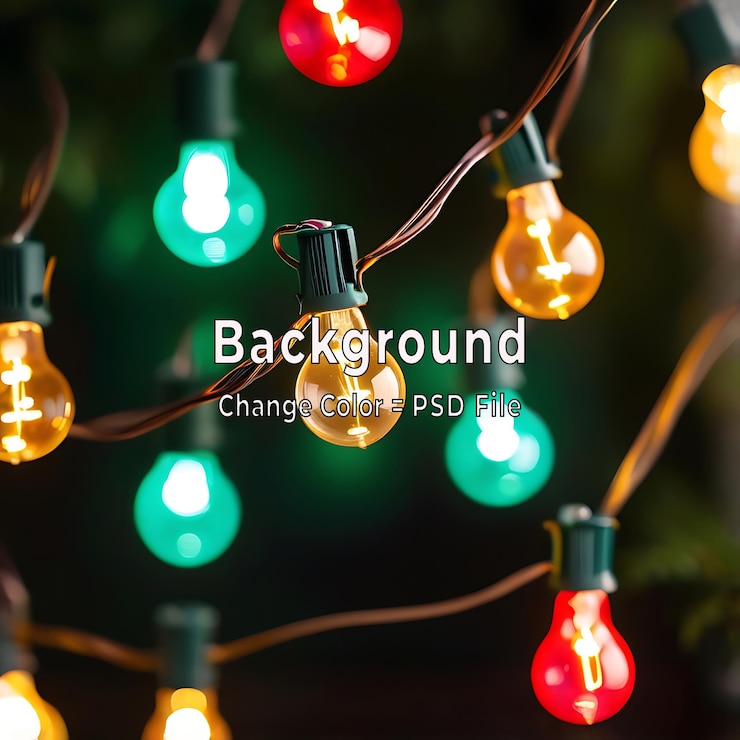 PSD psd holiday banner of christmas lights on blue background