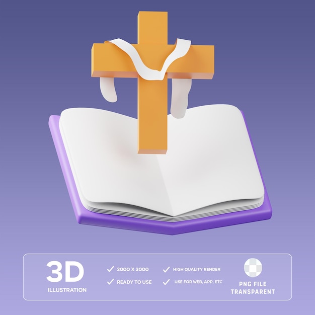 PSD Священная книга Христианский крест 3D иллюстрация