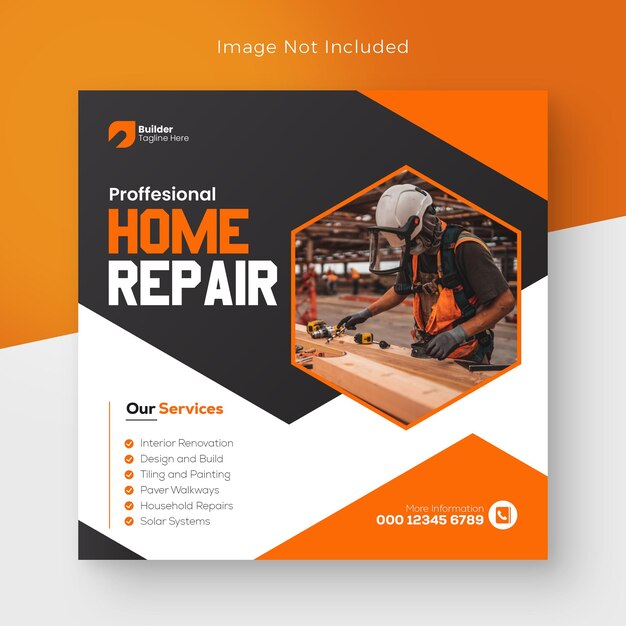 PSD psd home construction post and social media post design web banner home repair banner