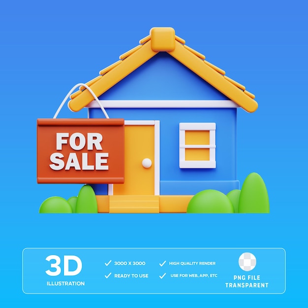 PSD дом для продажи 3D иллюстрация