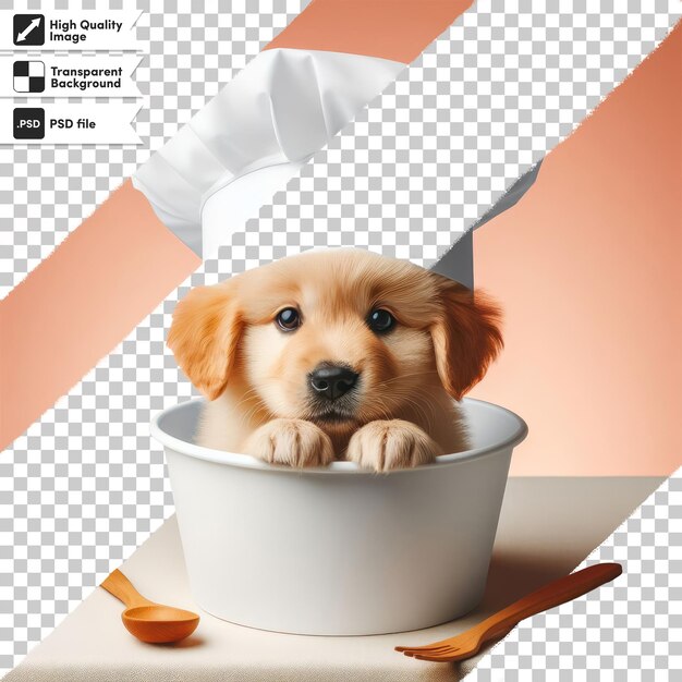 PSD psd hond chef-kok op een keuken met hoed op transparante achtergrond