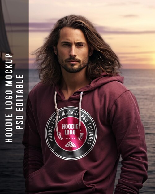 Psd hoodie logo mockup sfondo nave in mare