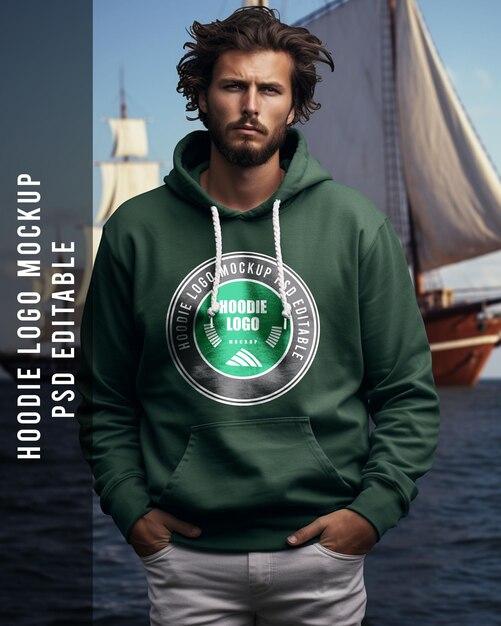 PSD psd hoodie logo mockup background ship on the sea