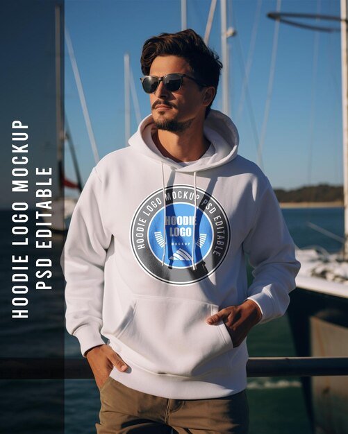 PSD psd hoodie logo mockup background ship on the sea