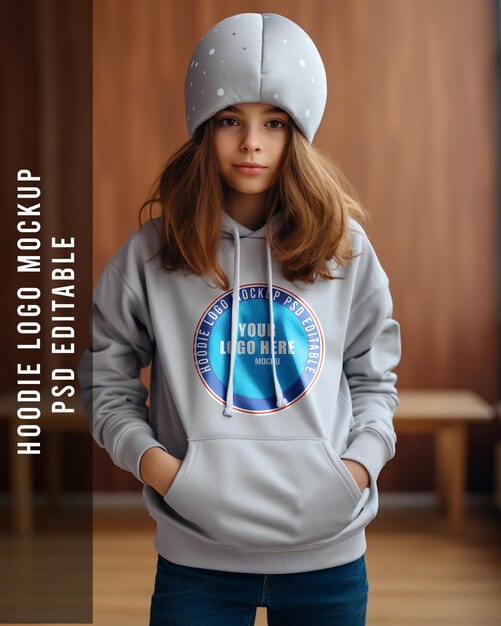 Psd hoodie logo mockup houten textuur en de ballon achtergrond