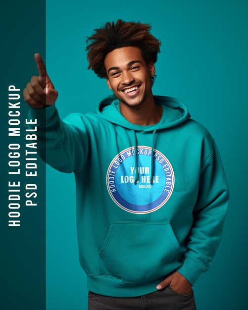 Psd hoodie logo mockup smiling boy or girl