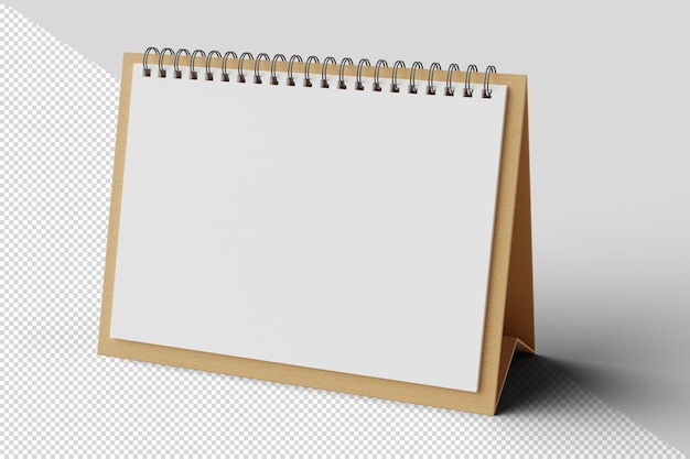 Psd horizontal spiral calendar mockup transparent with shadow