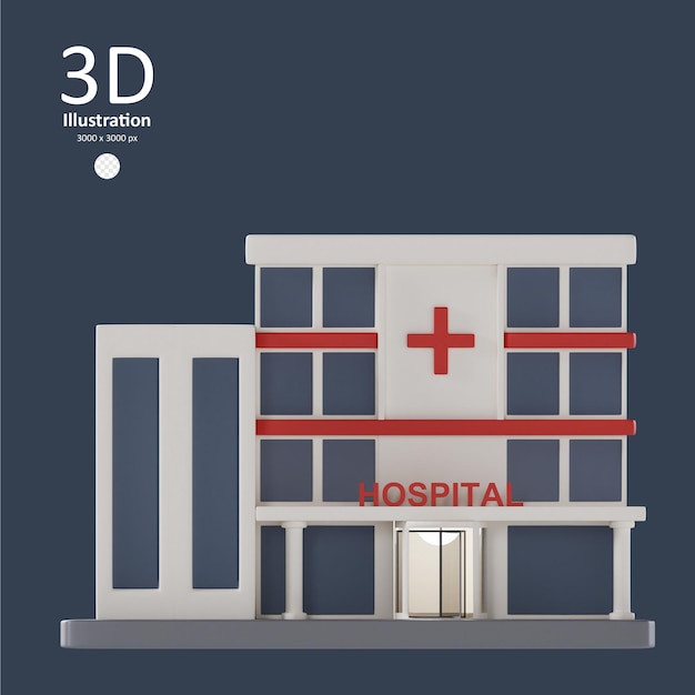 PSD病院のアイコンを隔離した3Dレンダリングイラスト