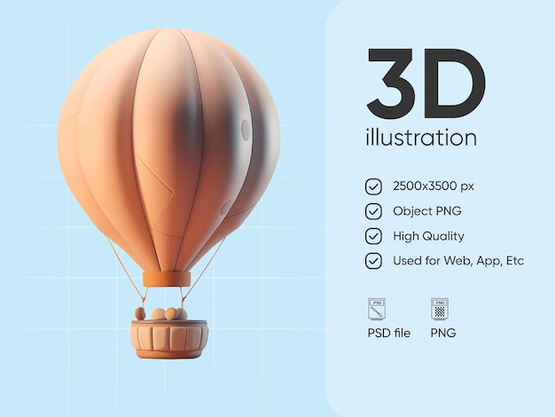 PSD hot air balloon isolated 3d render illustration