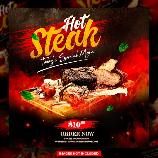 PSD psd hot steak flyer and social media post template bbq flyer