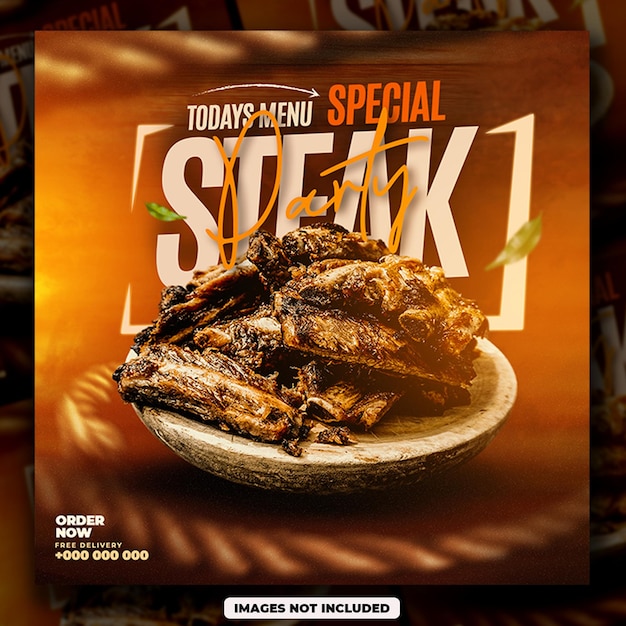 Psd hot steak flyer and social media post template bbq flyer