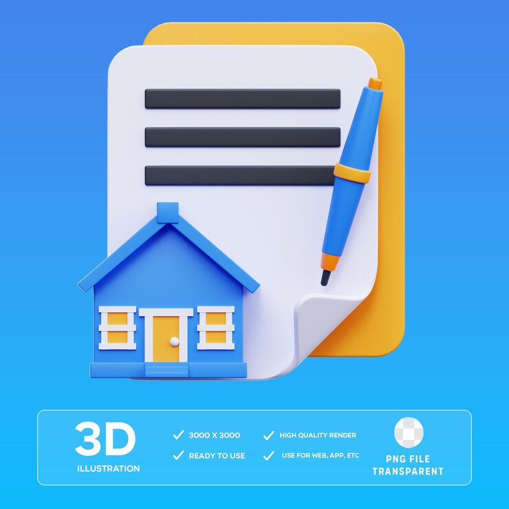 PSD psd house contract 3d illustration