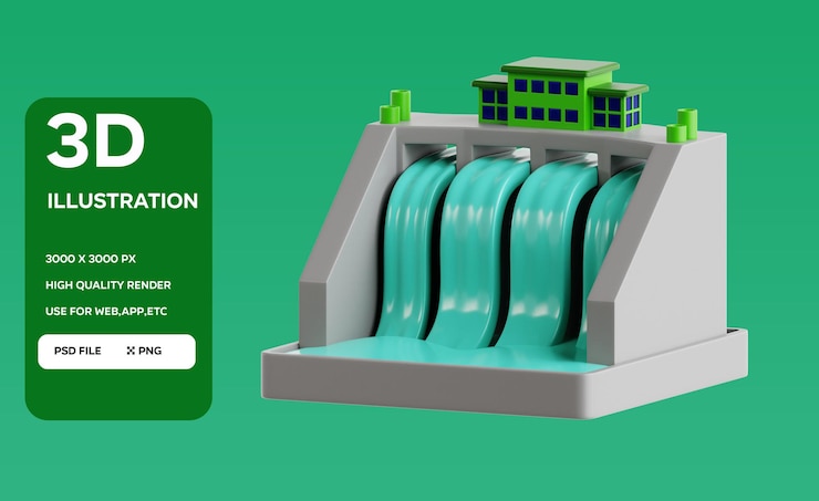 PSD psd hydropower 3d illustration