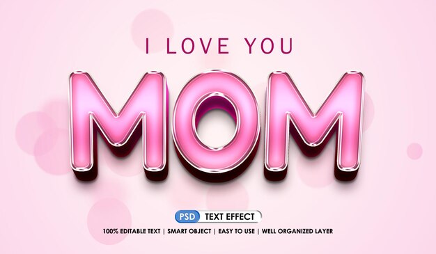 PSD psd i love you mom text effect editable modern style