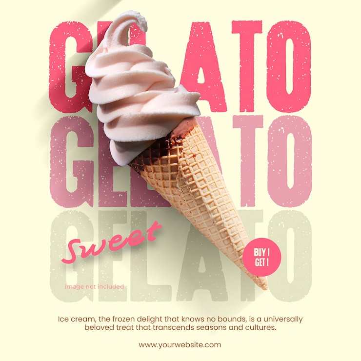 PSD psd ice cream gelato on cream background instagram post template