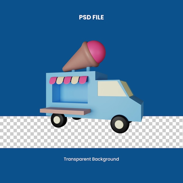 PSD illustrazione dell'icona 3d del camion di gelati psd