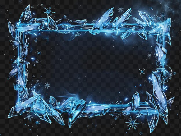 PSD psd of ice palace arcane frame with icy crystals and shimmering sno outline neon collage style art