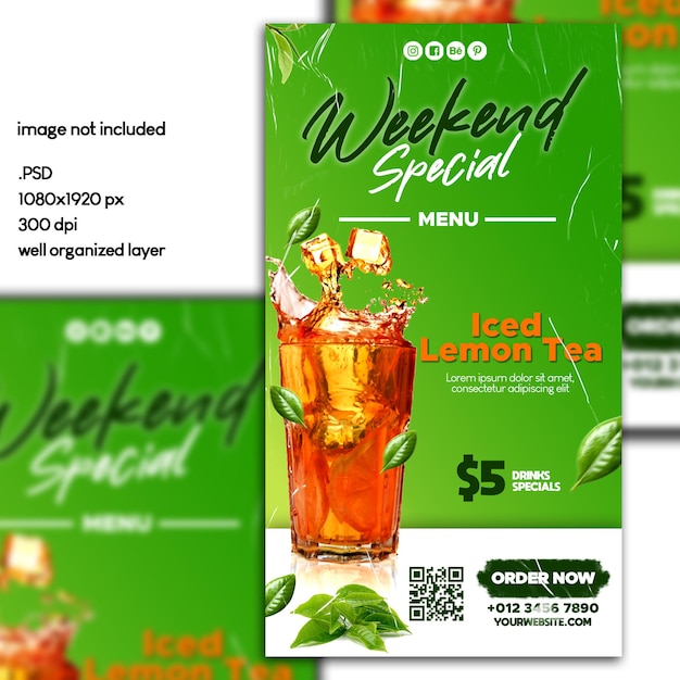 PSD psd ice tea drink menu promotion social media instagram story banner template