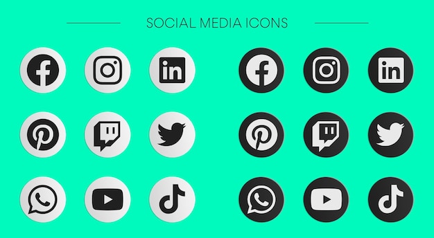 PSD ikony mediów społecznościowych Instagram Facebook Twitter Tiktok piktogramy