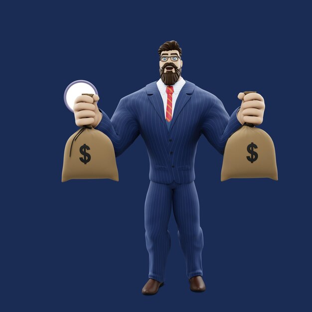 PSD illustartion お金の袋を持っている男