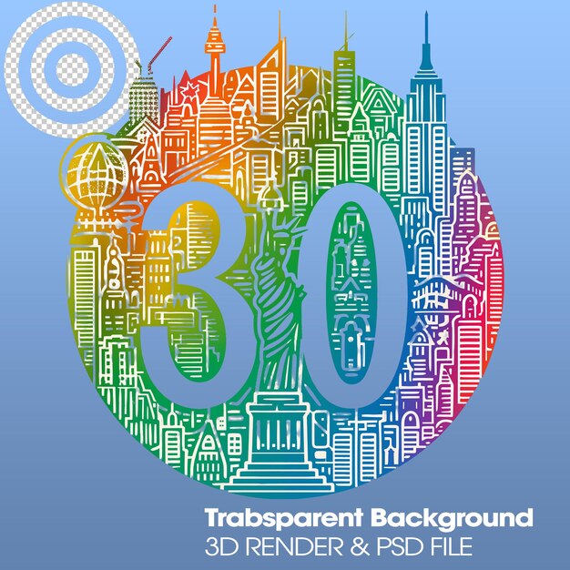 Psd a illustration 30th anniversary isolated on transparent background