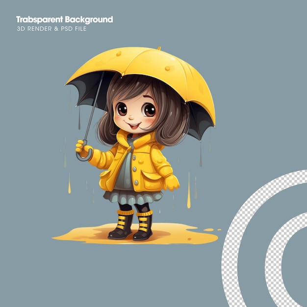 Psd illustration of chibi girl wearing raincoat