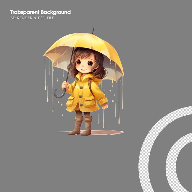 PSD psd illustration of chibi girl wearing raincoat