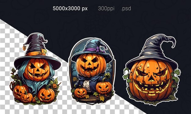 Psd illustration of halloween sticker pack