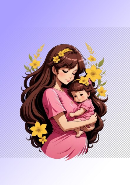 Psd an illustration of a mother holding her child isolated on a transparent background