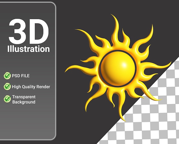 PSD 흰색 배경에 고립 된 3d 태양 아이콘의 psd 그림