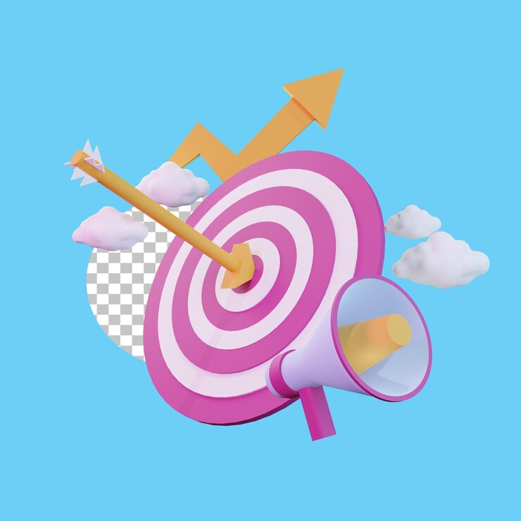 3 d レンダリングの PSD イラスト ターゲティング、マーケティング、チャート アイコン