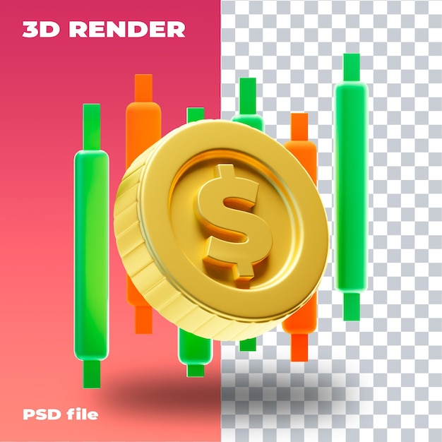 PSD psd ilustracja handlu wzrostem pieniędzy renderowania 3d ikona 3d