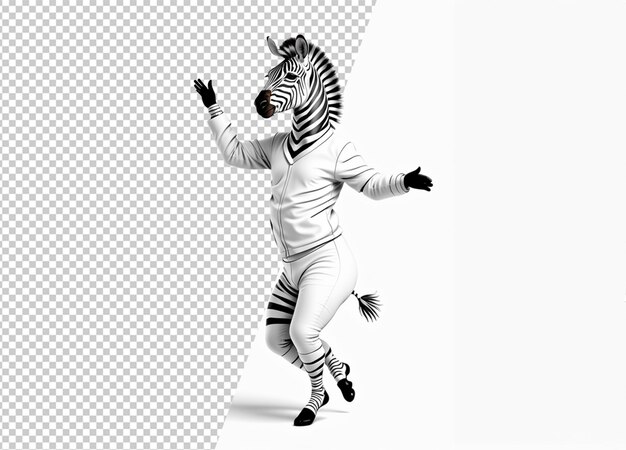 PSD psd image of dancing zebra in white outfit isolated