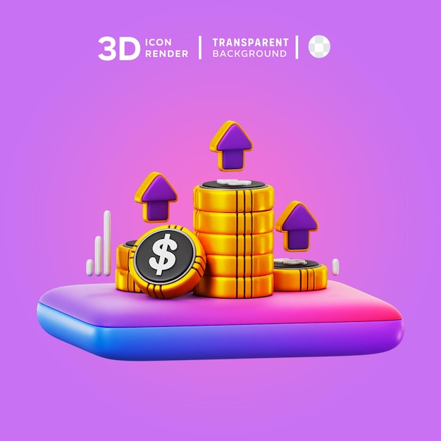 PSD psd 이익 증가 아이콘 3d 일러스트레이션