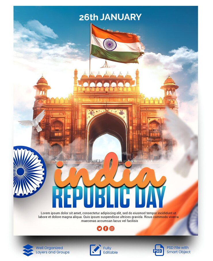 PSD psd india republic day celebration poster happy indian republic day greeting card design india day
