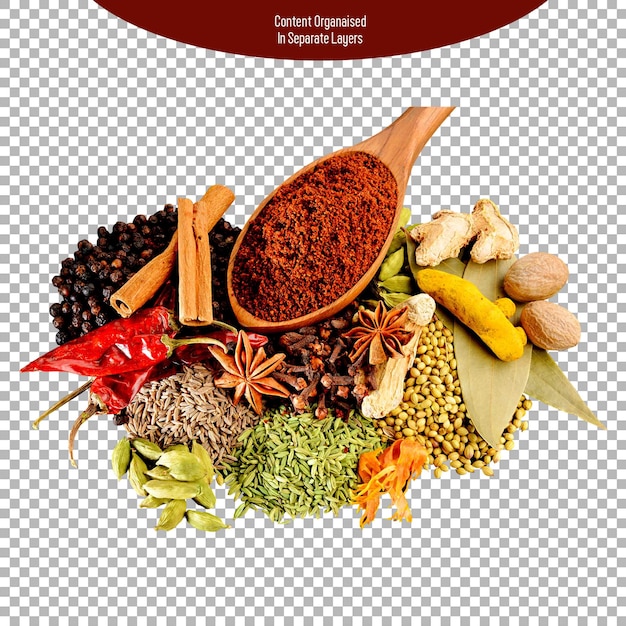 PSD Indiase gemengde specerijen Garam Masala geïsoleerd op transparante achtergrond