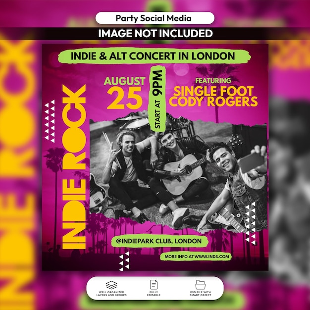 PSD psd indie rock festival flyer and social media post template