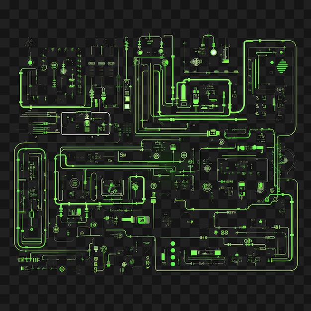 PSD psd of industrial cyberpunk illuminated neon lines factory machiner transparent clipart png 4096px