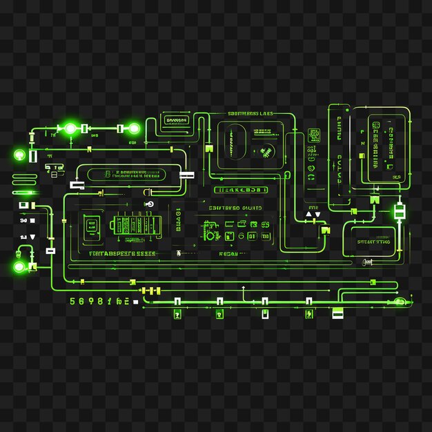 PSD psd of industrial cyberpunk illuminated neon lines factory machiner transparent clipart png 4096px