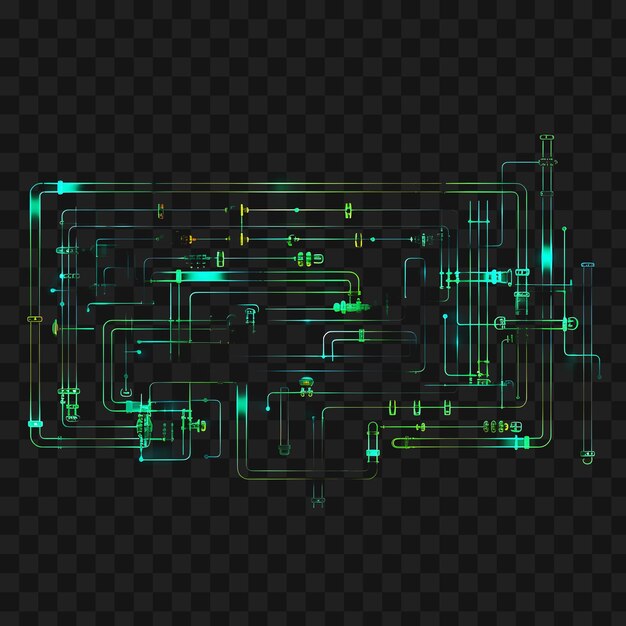 PSD psd of industrial steampunk luminous neon lines steam pipes green g transparent clipart png 4096px