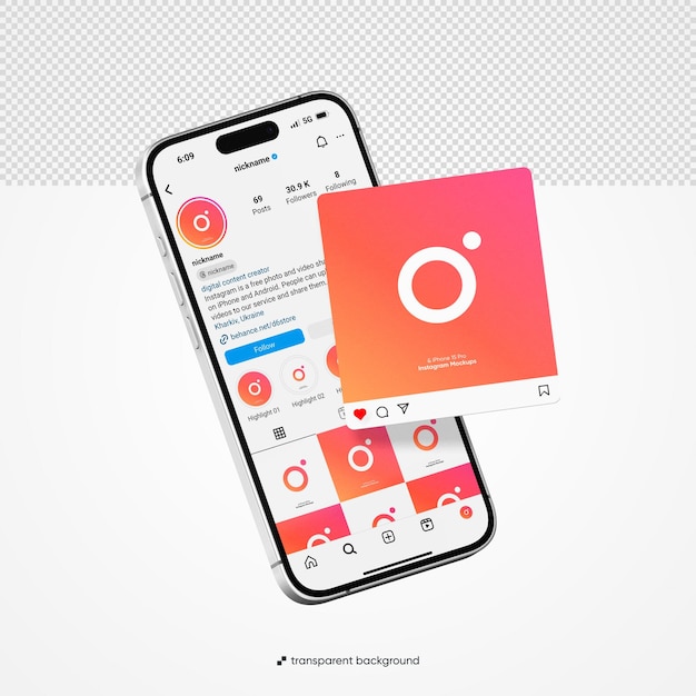 PSD Instagram met iPhone 15 Pro mockup met bewerkbare achtergrond