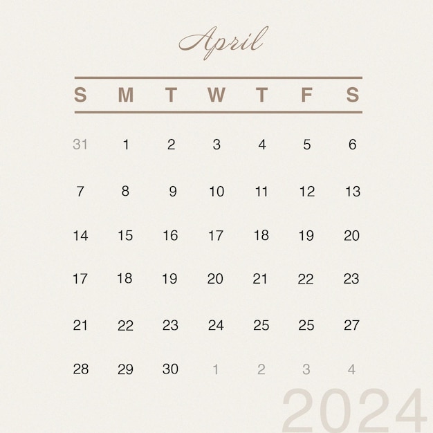 PSD psd instagram post 2024 desk april calendar template minimalist and annual wall planner calendar