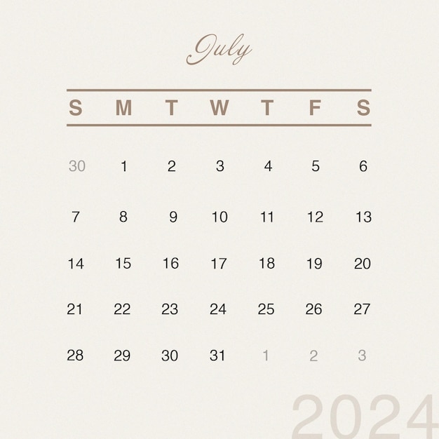 Premium PSD PSD instagram post 2024 desk July calendar template