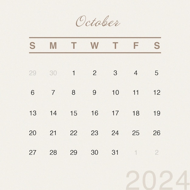 PSD psd instagram post 2024 scrivania ottobre calendario modello minimalista e annuale wall planner calendario