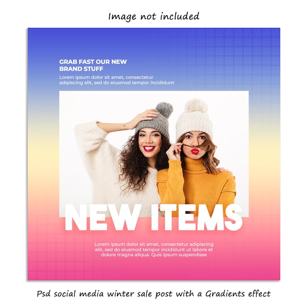 Psd instagram post collection for winter sale with woman and snowflakes