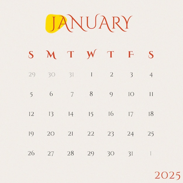 Psd instagram post januari 2025 bureau kalender sjabloon en jaarlijkse muur planner kalender.