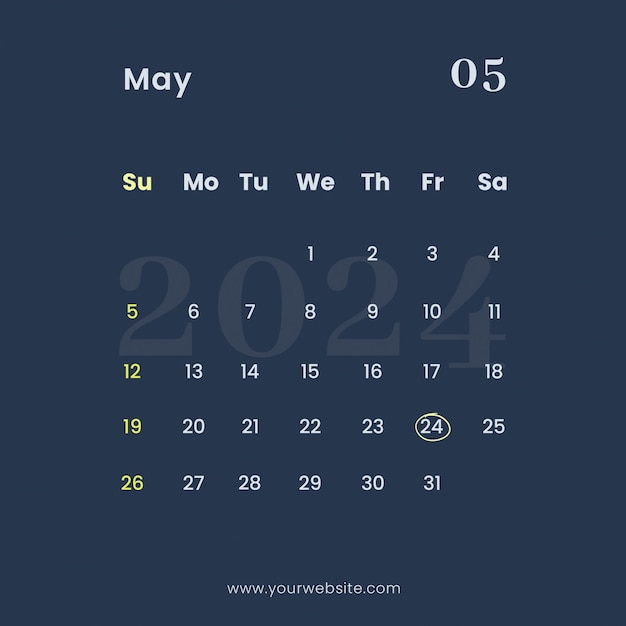 PSD psd instagram post may calendar 2024 template design schedule planner square template