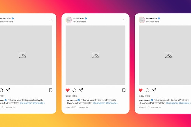 PSD psd instagram post mockup interface dla szablonu mediów społecznościowych z wieloma kanałami instagram