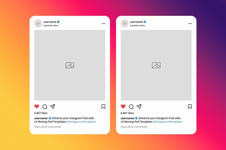 PSD psd instagram post mockup interface voor sociale media met basic instagram feeds template